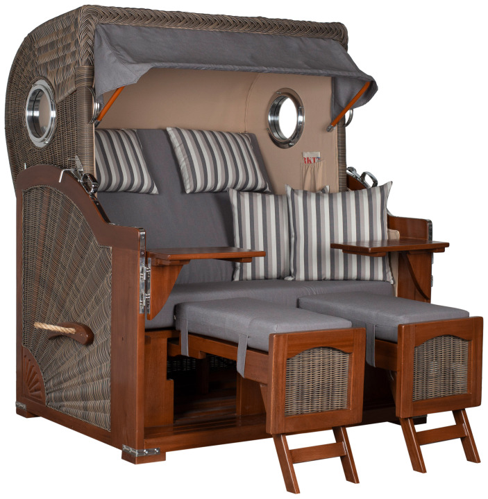 Strandkorb Amrum Grande Bullauge Mahagoni PE grey Dessin 544