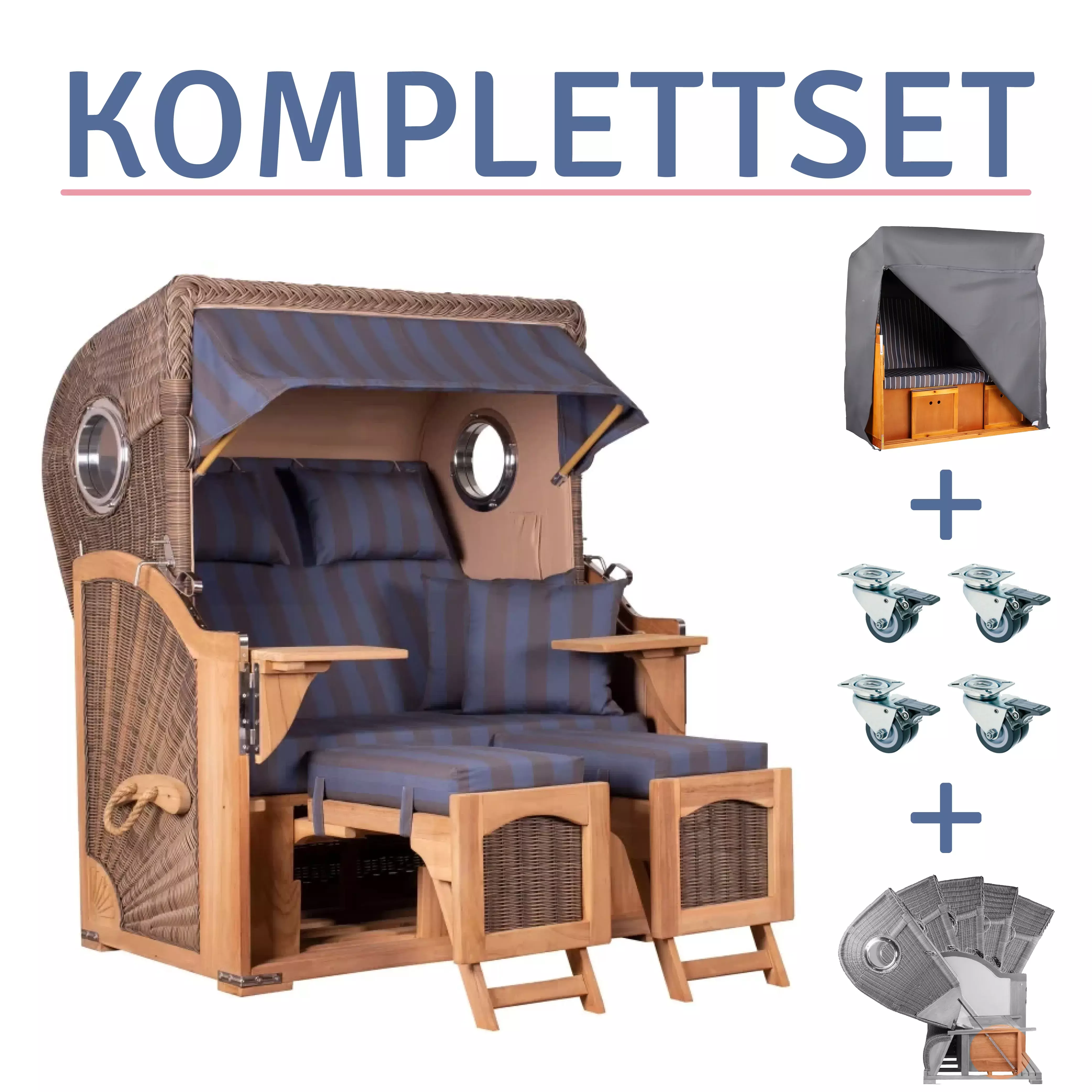 Strandkorb Amrum Teak PE grey Dessin 582-KOMPLETTSET