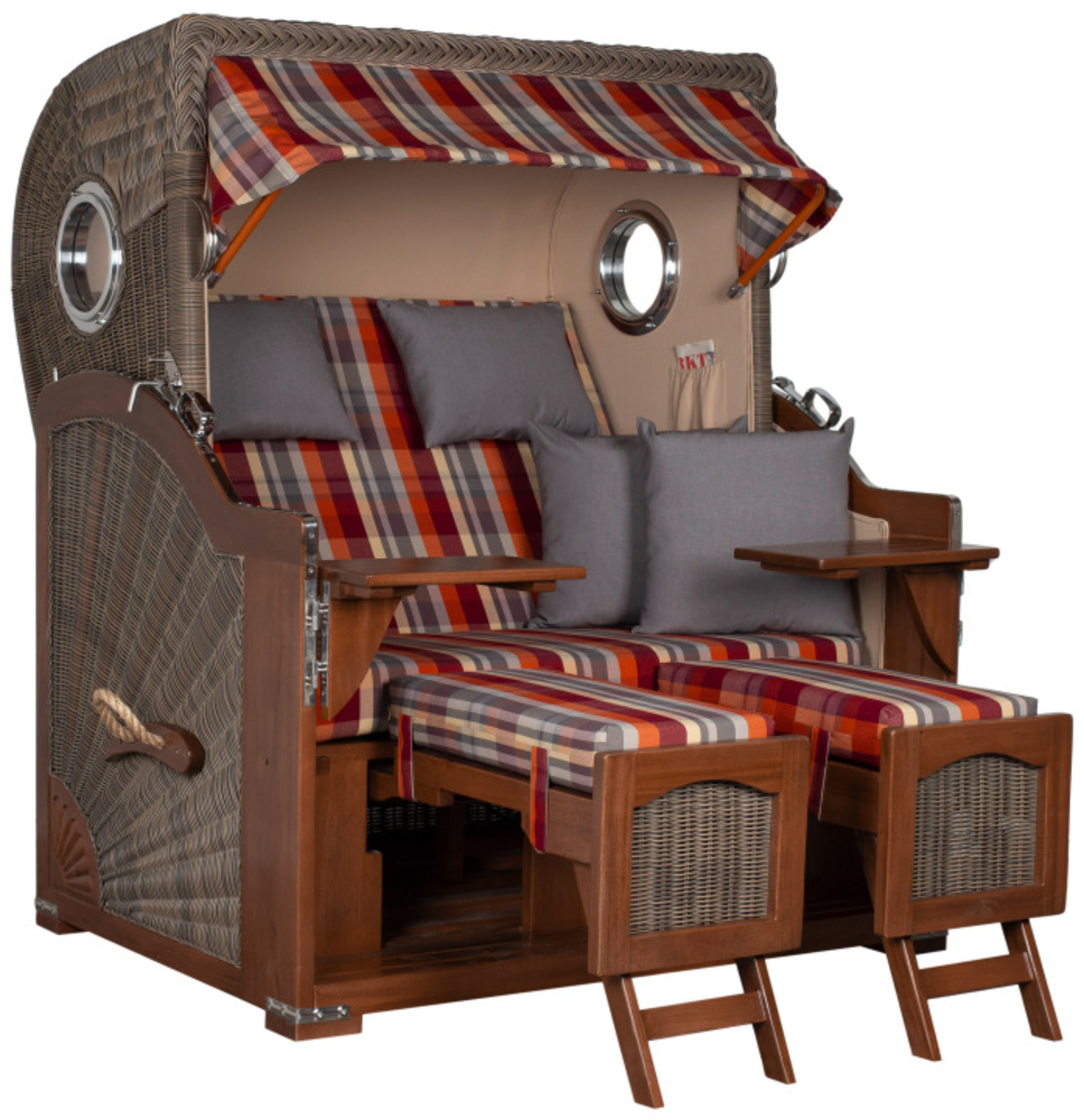 Strandkorb Amrum Grande Bullauge Mahagoni PE grey Dessin 584