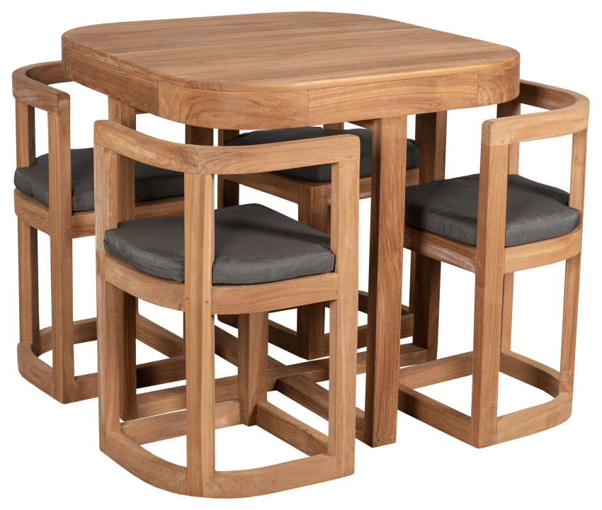 Balkonset Watford Teak Tisch &  4 Stühle inkl. Sitzkissen