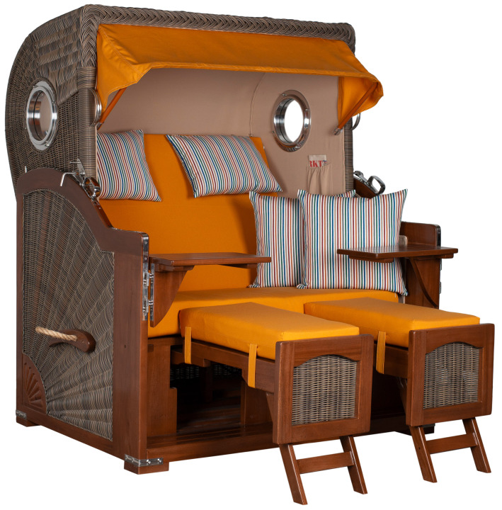 Strandkorb Amrum Grande Bullauge Mahagoni PE grey Dessin 586