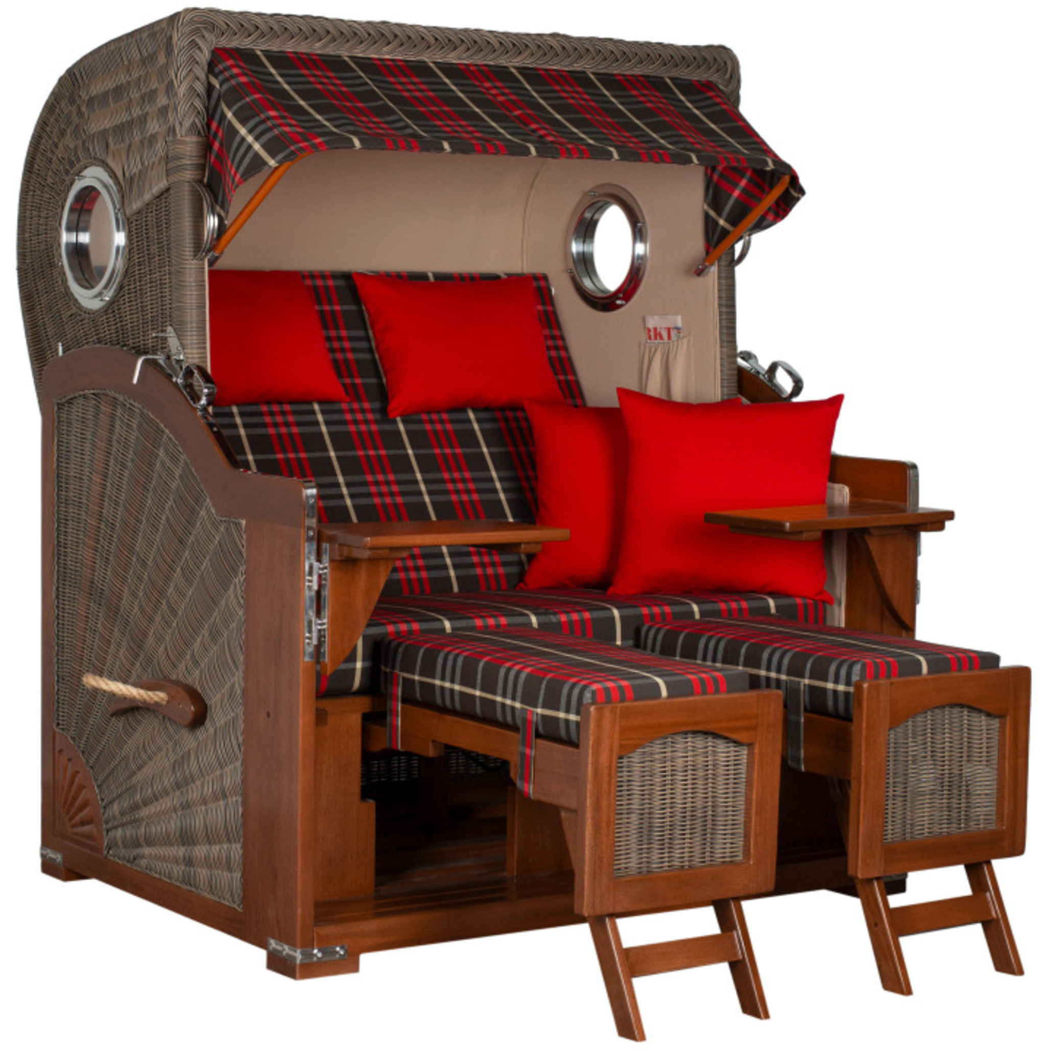 Strandkorb Amrum Grande Bullauge Mahagoni PE grey Dessin 529