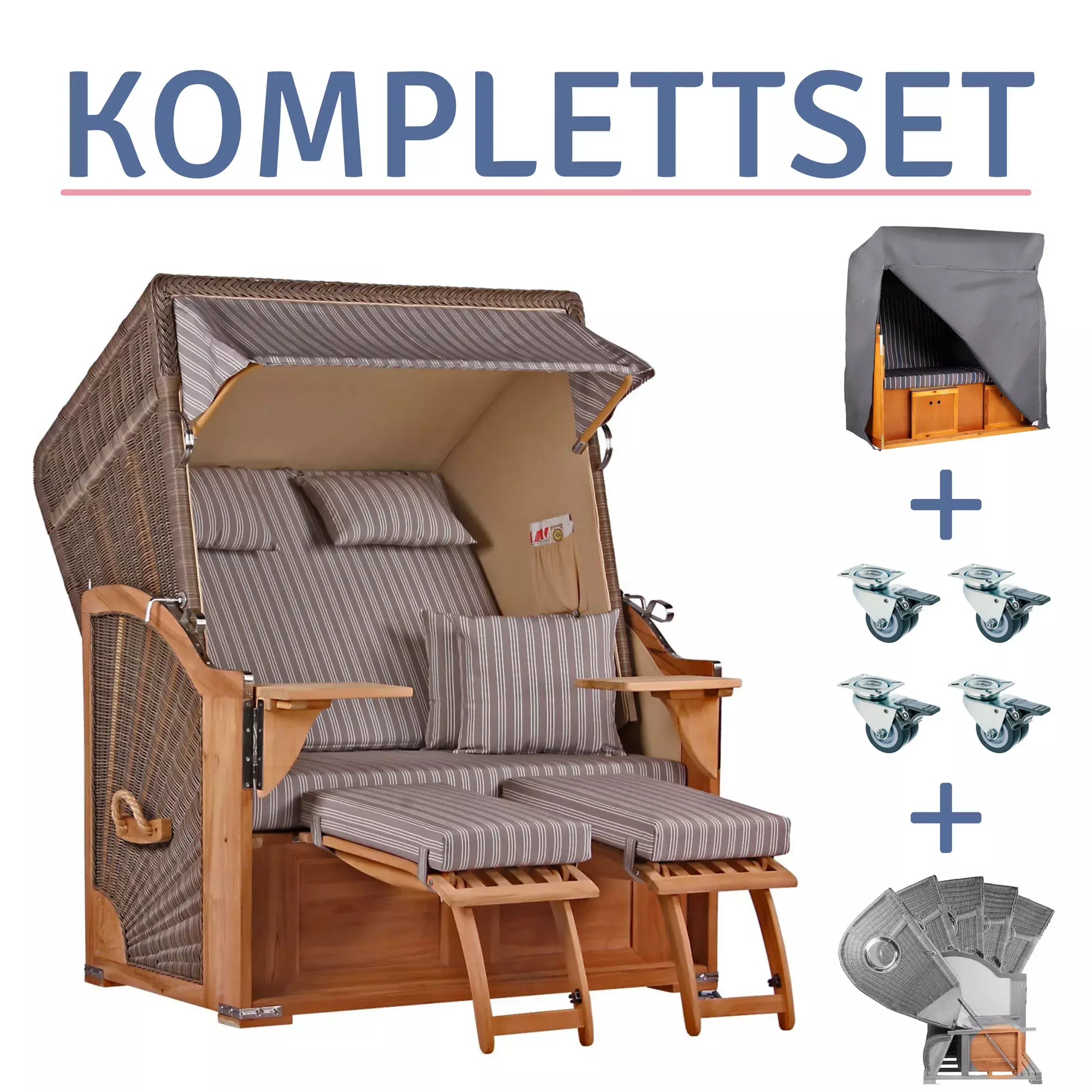 Strandkorb Spiekeroog Teak PE grey Dessin 501-KOMPLETTSET