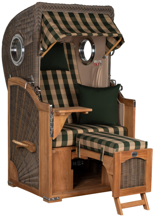 Strandkorb Amrum Single Bullauge Teak PE Grey Dessin 510