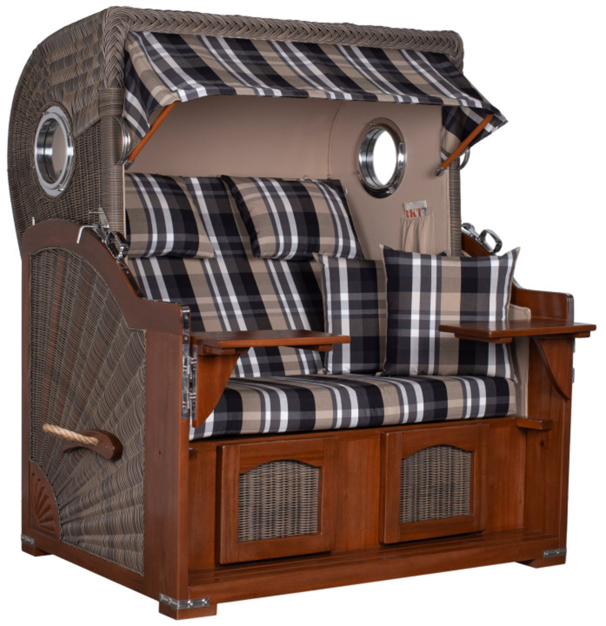 Strandkorb Amrum Grande Bullauge Mahagoni PE grey Dessin 583