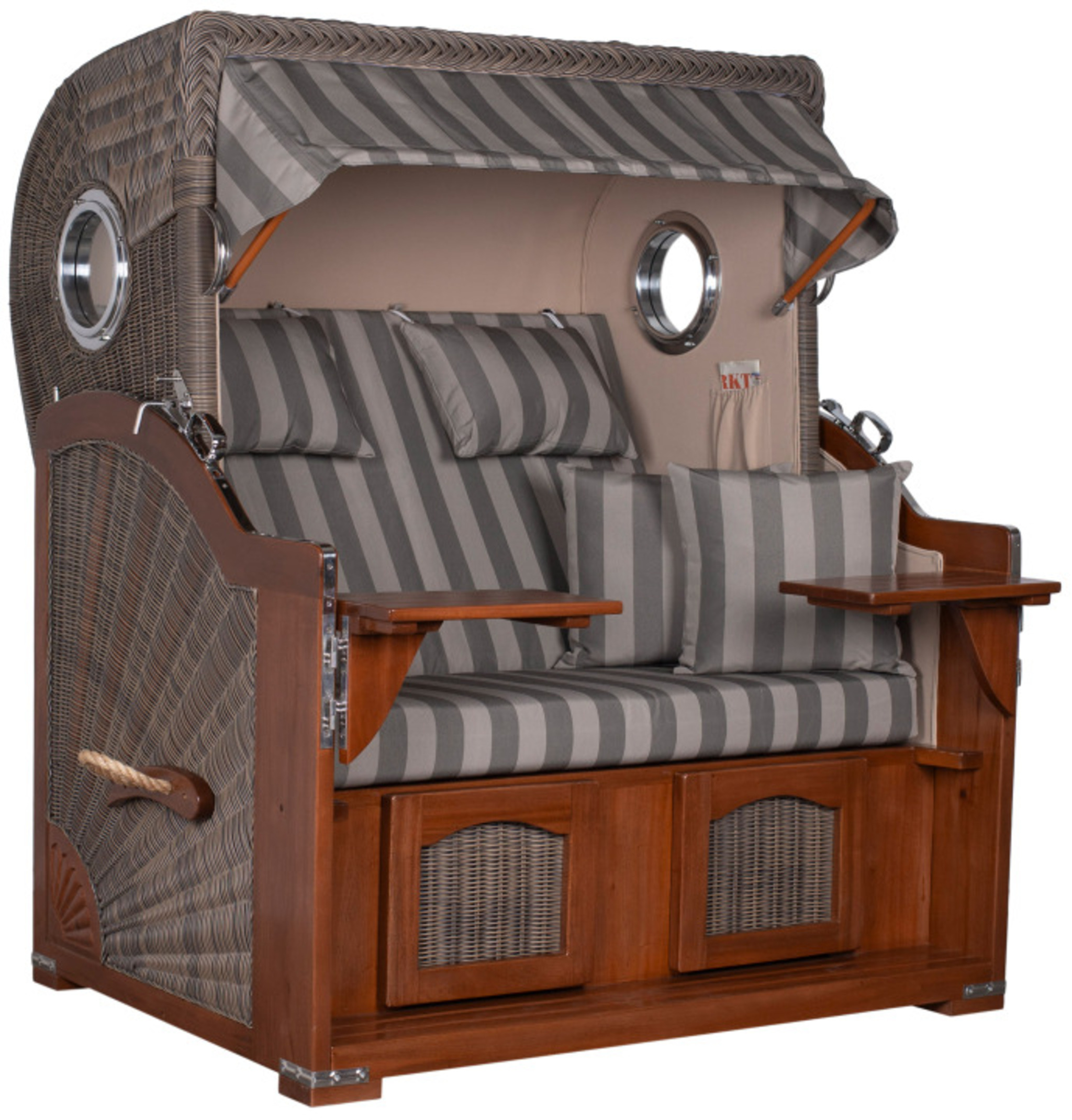 Strandkorb Amrum Grande Bullauge Mahagoni PE grey Dessin 537