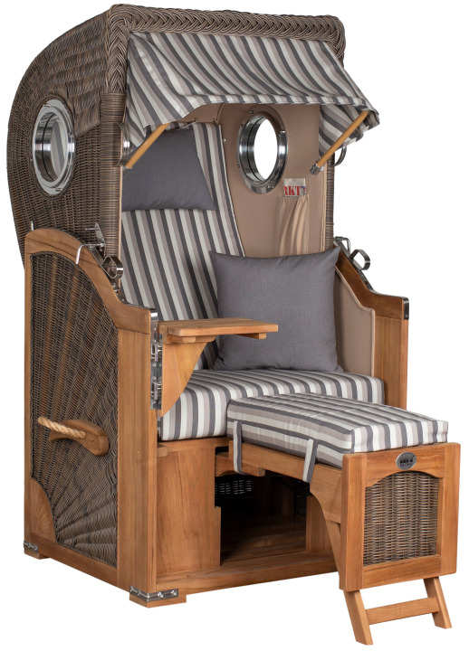 Strandkorb Amrum Single Bullauge Teak PE Grey Dessin 545