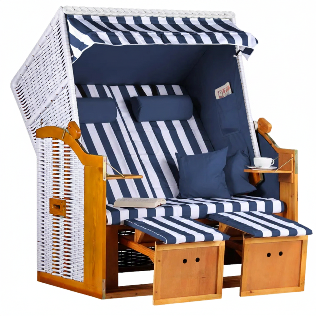 Strandkorb Baltic PE weiß Dessin Blau Weiß