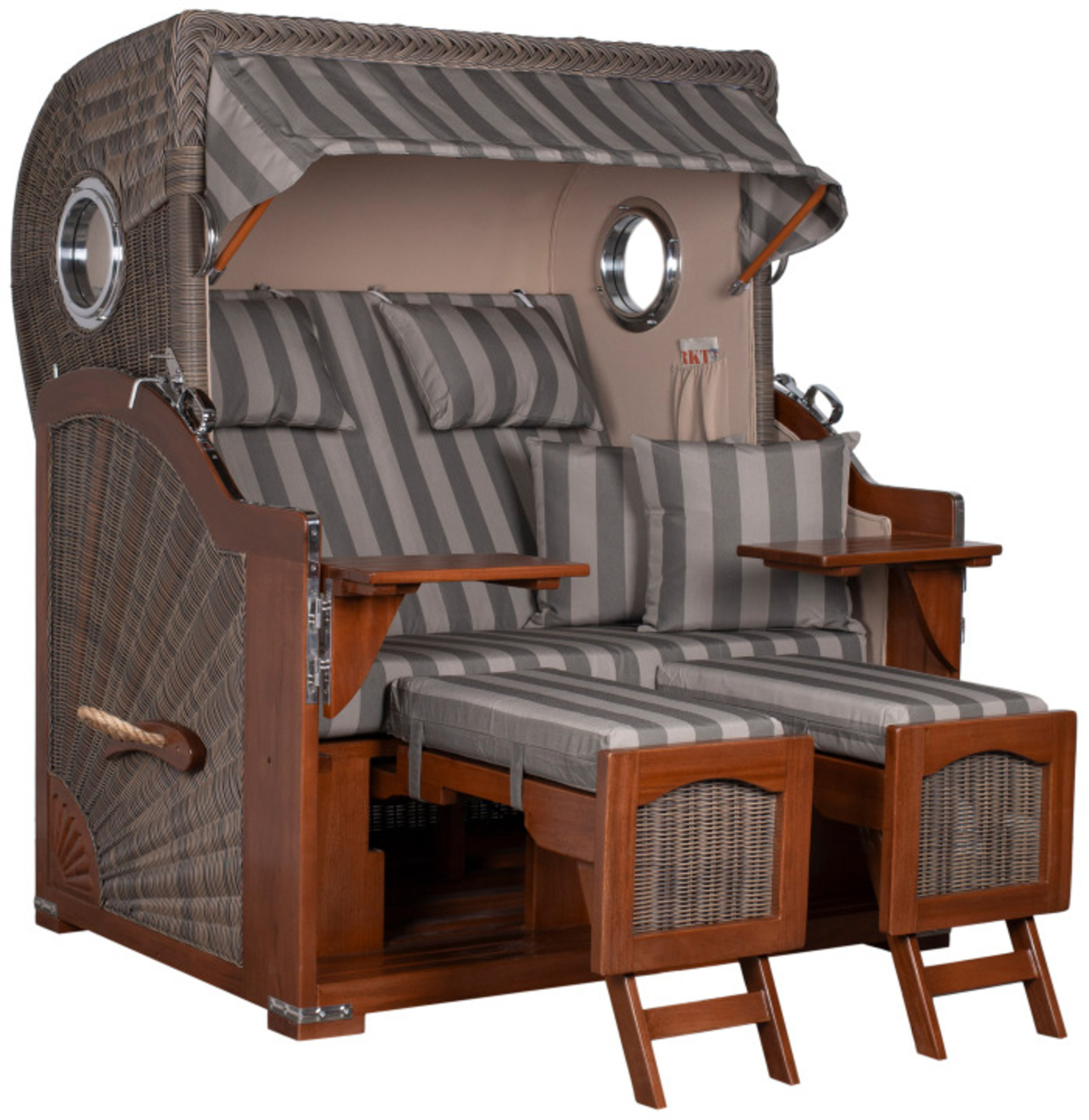 Strandkorb Amrum Grande Bullauge Mahagoni PE grey Dessin 537