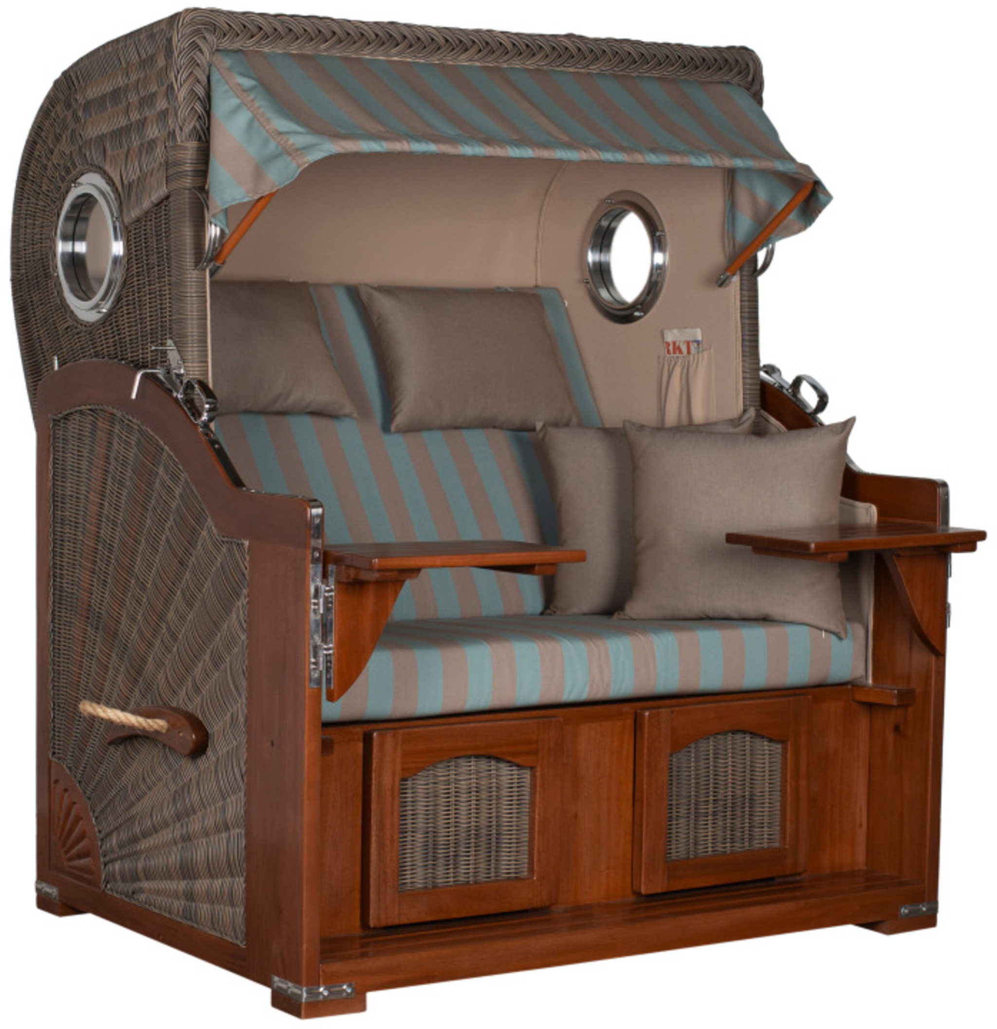 Strandkorb Amrum Grande Bullauge Mahagoni PE grey Dessin 520