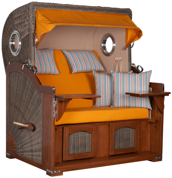 Strandkorb Amrum Grande Bullauge Mahagoni PE grey Dessin 586