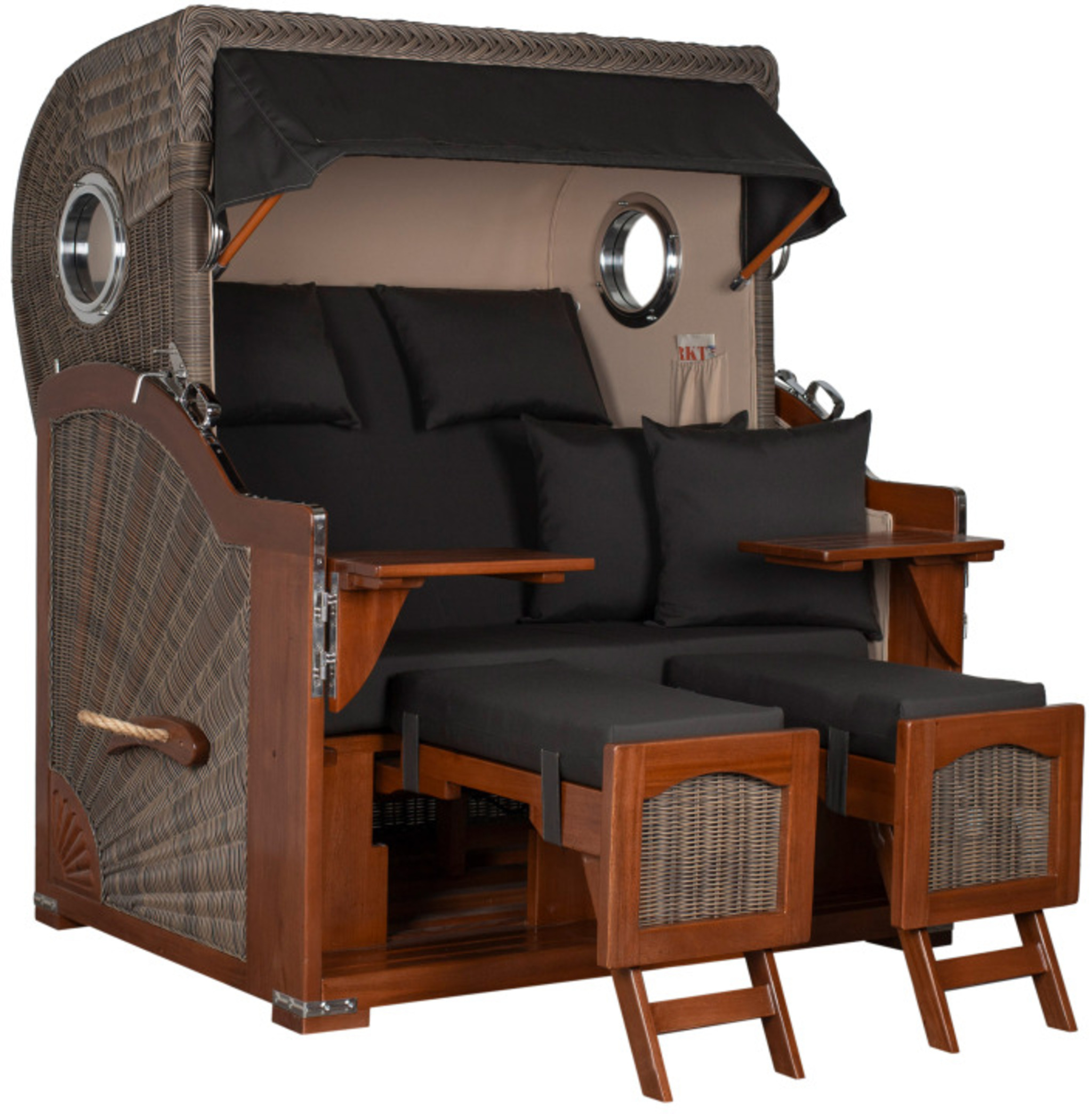 Strandkorb Amrum Grande Bullauge Mahagoni PE grey Dessin 548