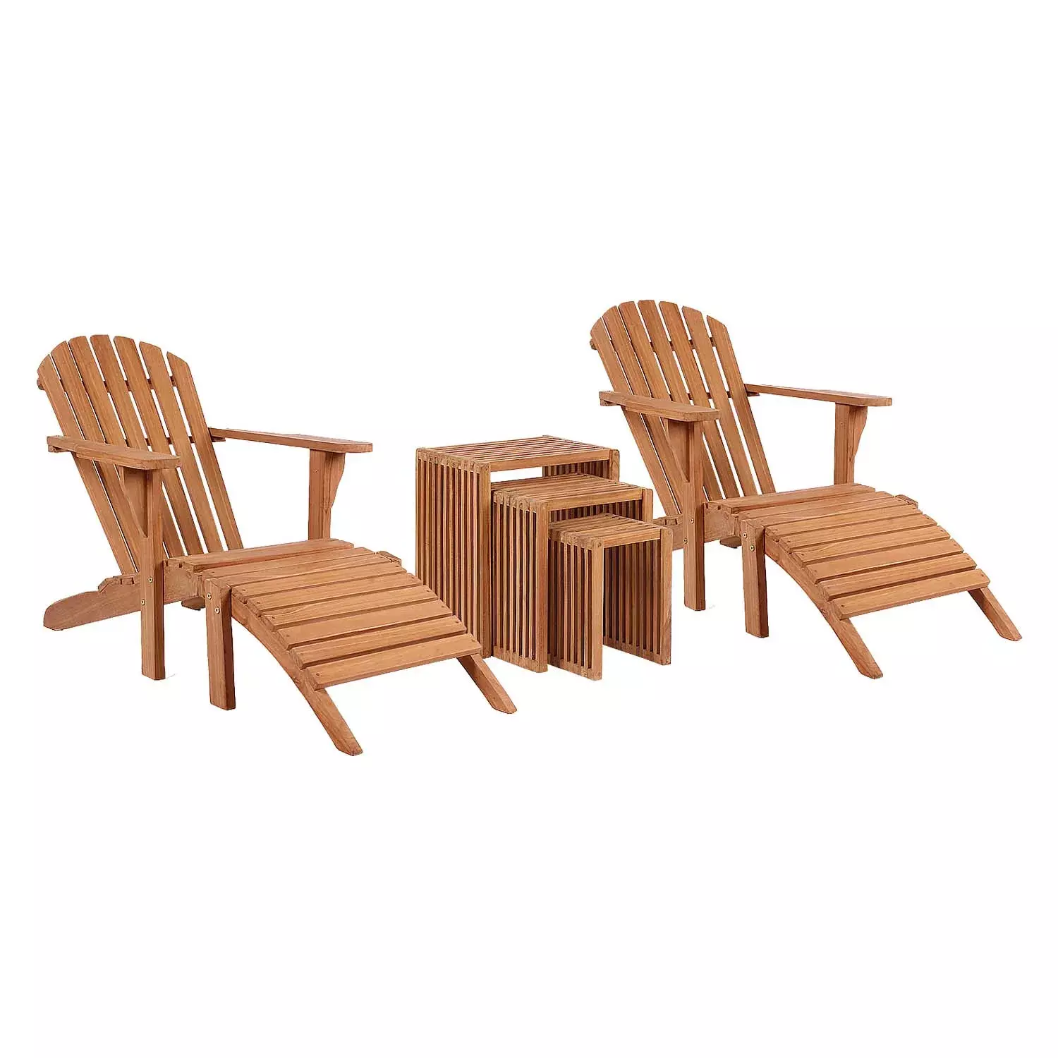 Liegesessel Adirondack Montreal und Beistelltisch 3-er Set Teak-KOMPLETTSET