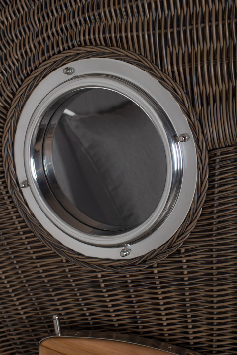 Strandkorb Amrum Single Bullauge Teak PE Grey Dessin 551