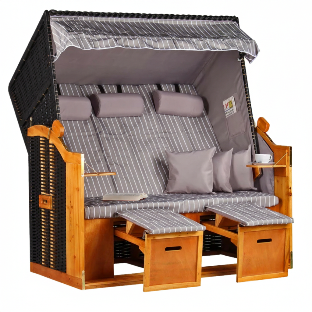 Strandkorb Baltic Dreisitzer PE schwarz Dessin Royal Grau