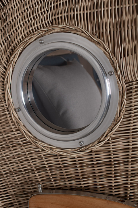 Strandkorb Amrum Single Bullauge Teak PE Shell Dessin 593