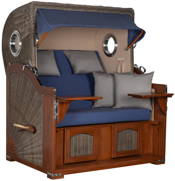 Strandkorb Amrum Grande Bullauge Mahagoni PE grey Dessin 595