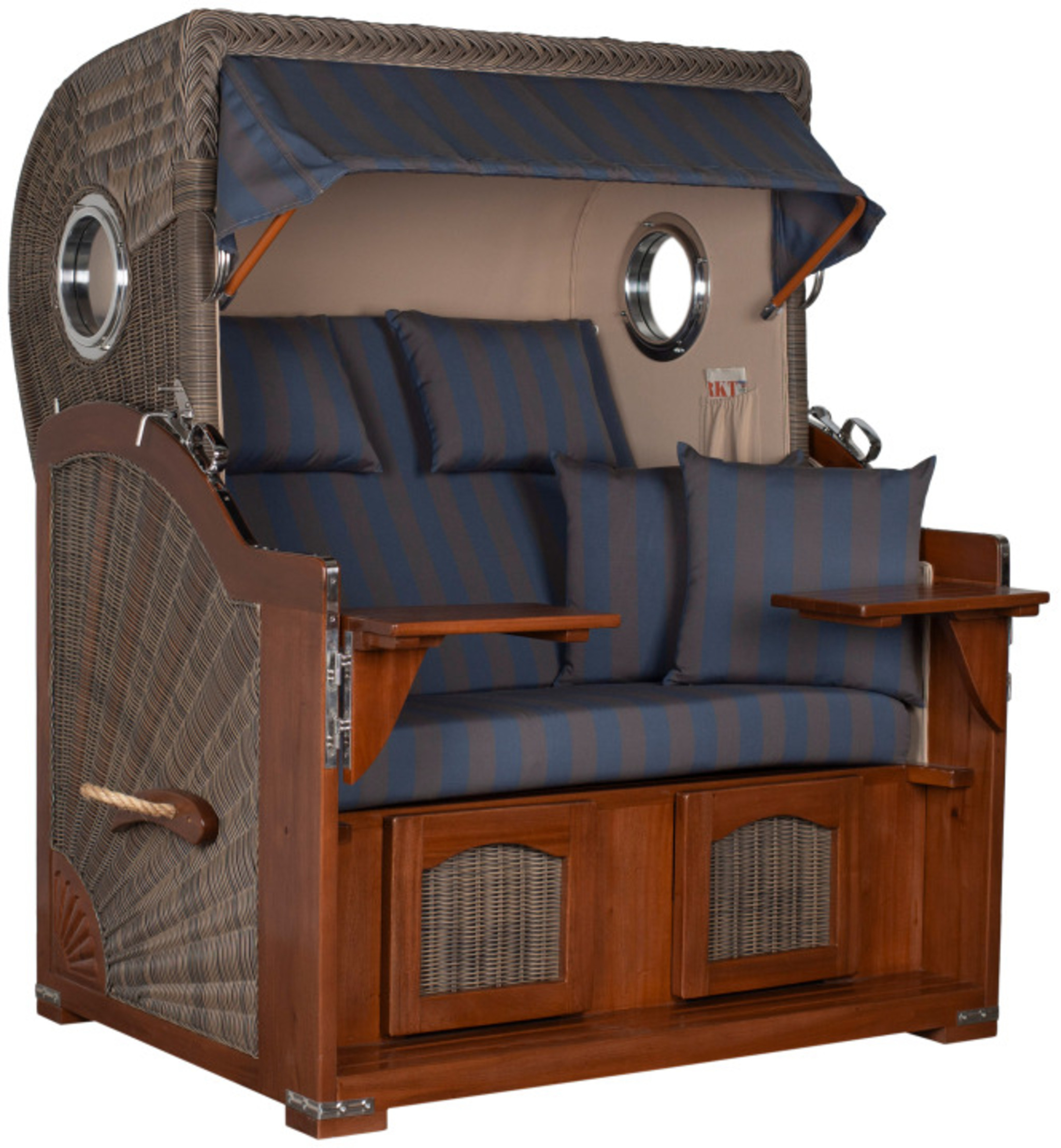 Strandkorb Amrum Grande Bullauge Mahagoni PE grey Dessin 582