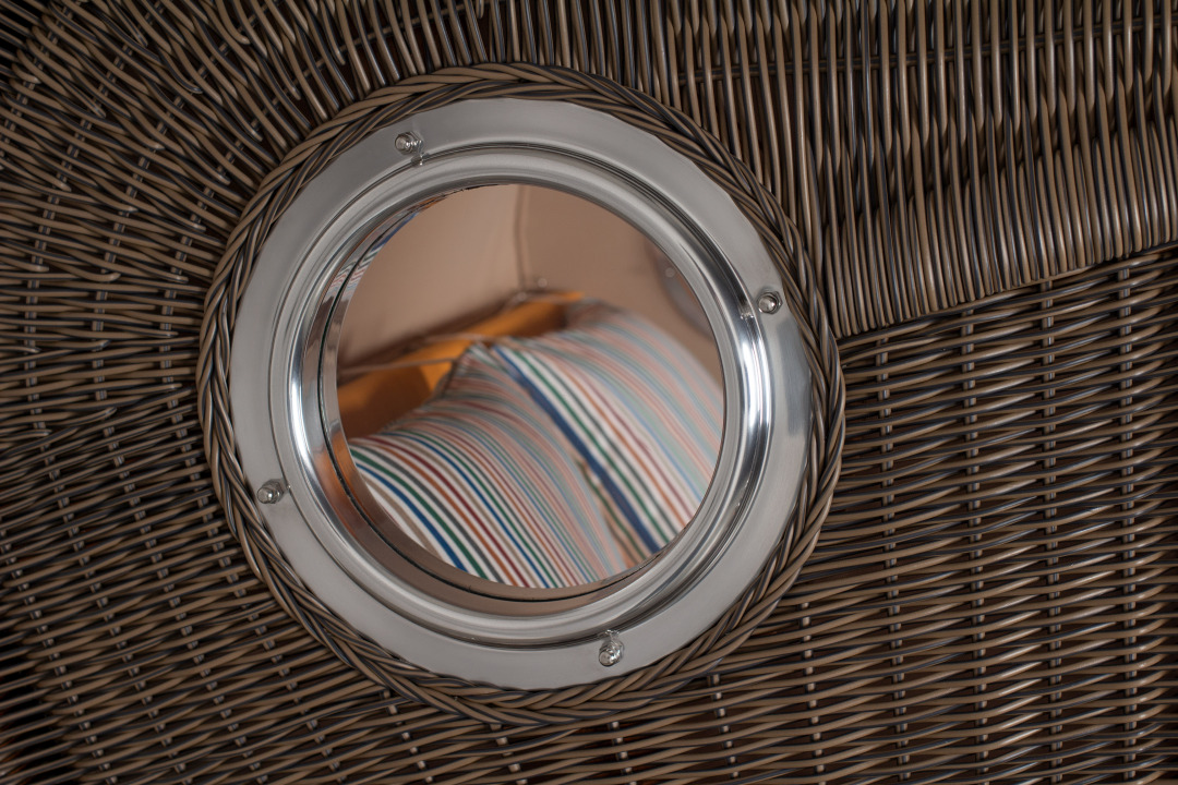 Strandkorb Amrum Grande Bullauge Mahagoni PE grey Dessin 586