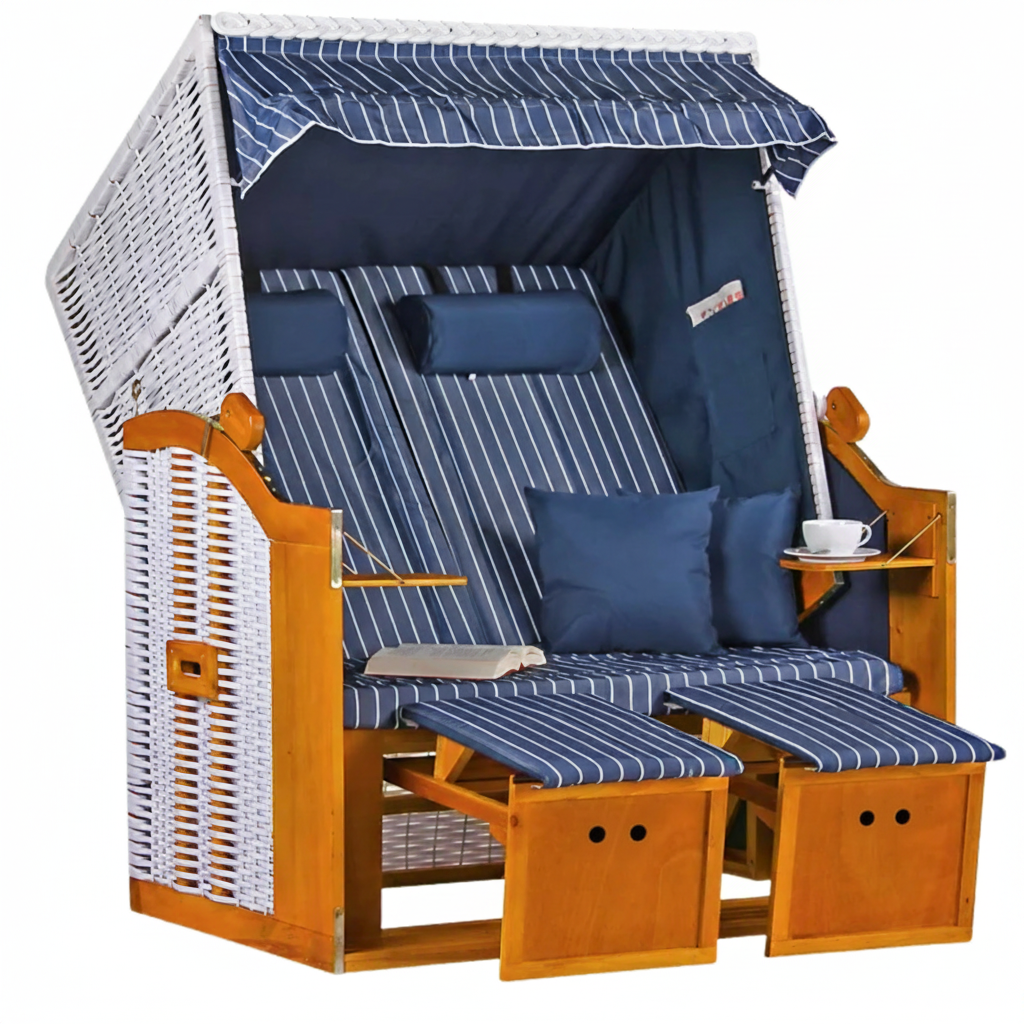 Strandkorb Baltic PE weiß Dessin Royal Blau