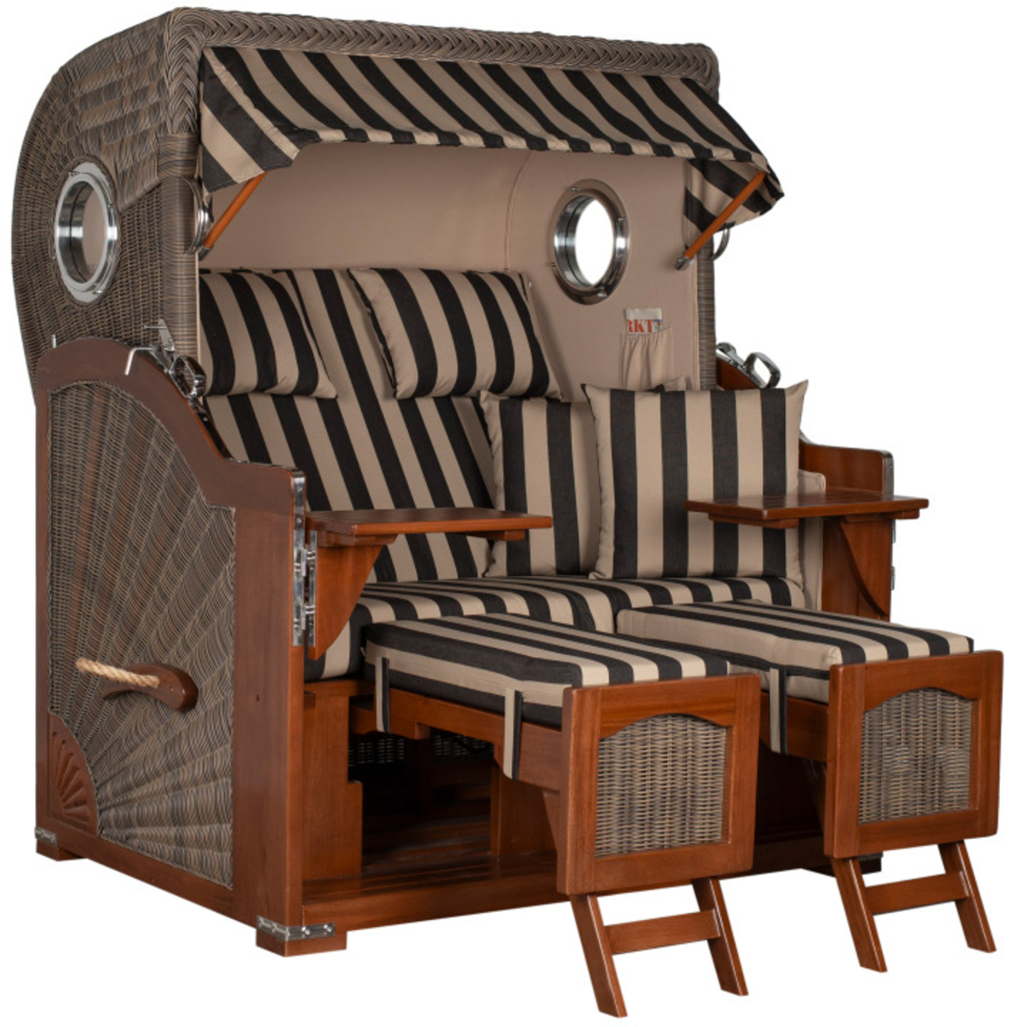 Strandkorb Amrum Grande Bullauge Mahagoni PE grey Dessin 581