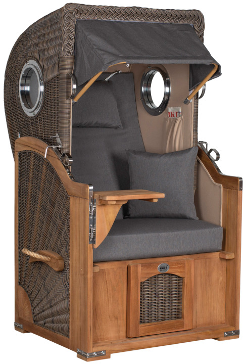 Strandkorb Amrum Single Bullauge Teak PE Grey Dessin 551