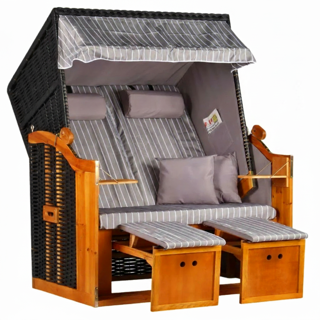 Strandkorb Baltic PE schwarz Dessin Royal Grau