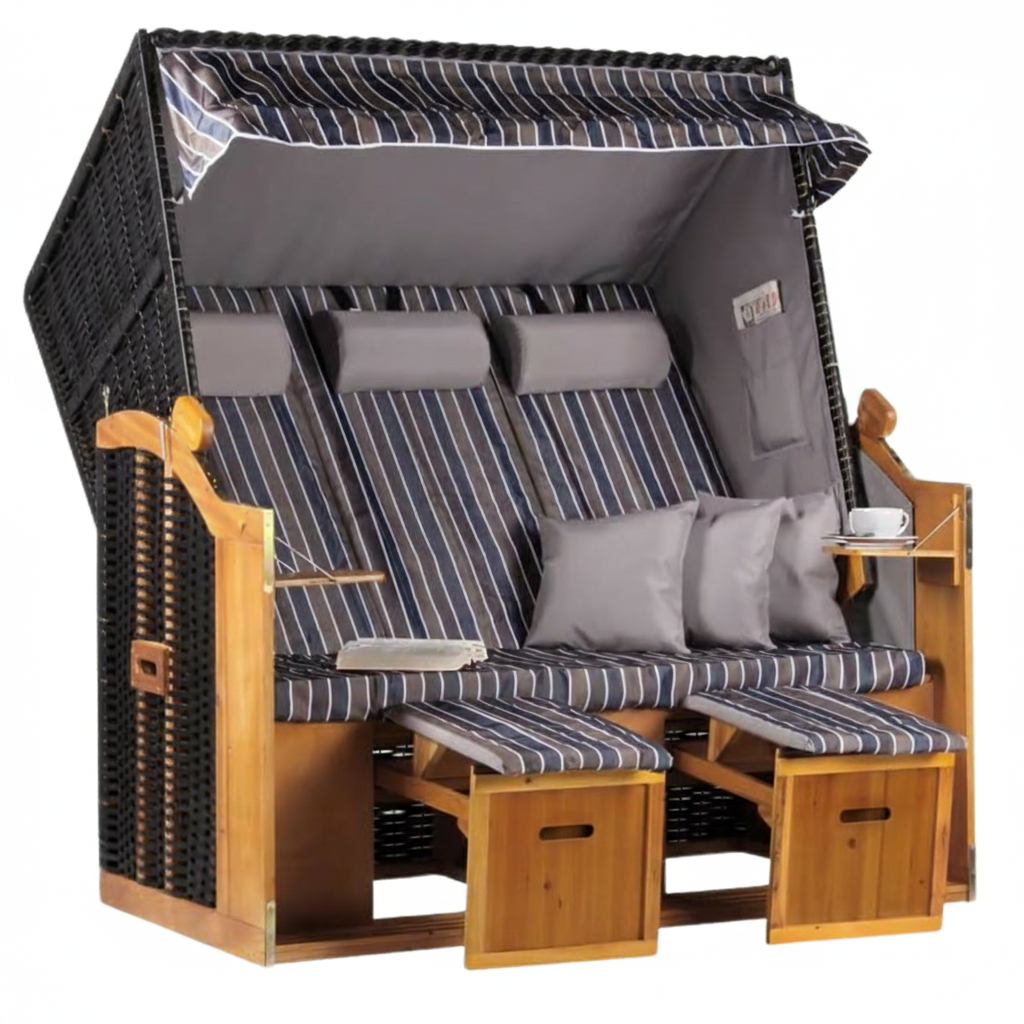 Strandkorb Baltic Dreisitzer PE schwarz Dessin Anthrazit Braun