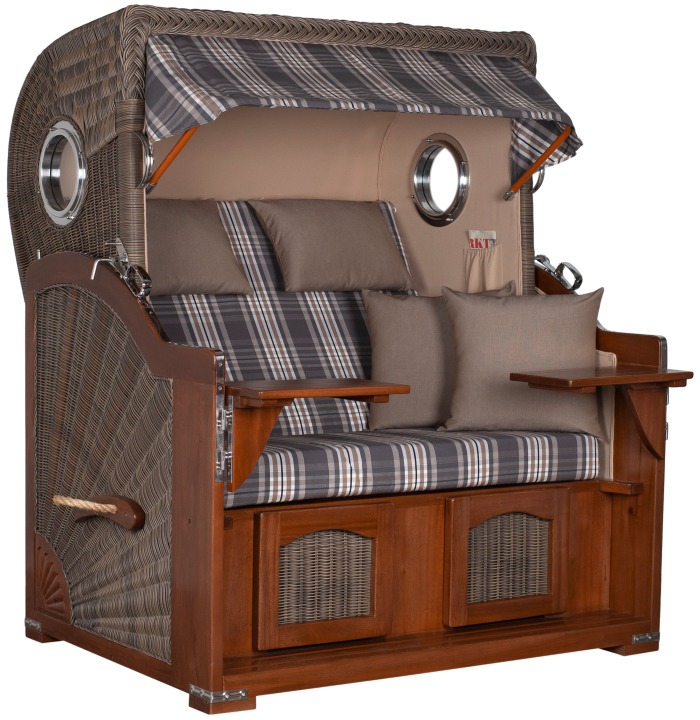 Strandkorb Amrum Grande Bullauge Mahagoni PE grey Dessin 522