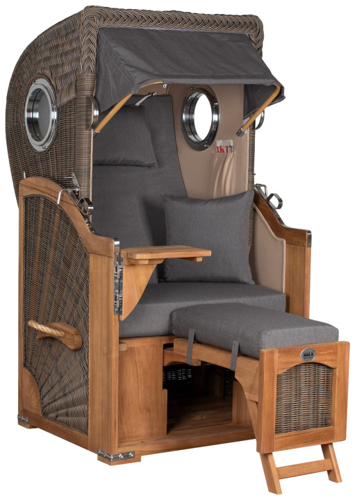 Strandkorb Amrum Single Bullauge Teak PE Grey Dessin 551