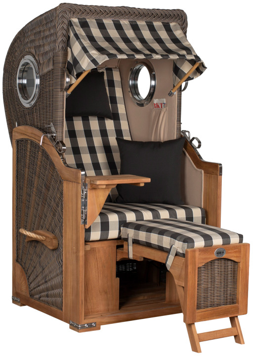 Strandkorb Amrum Single Bullauge Teak PE Grey Dessin 505