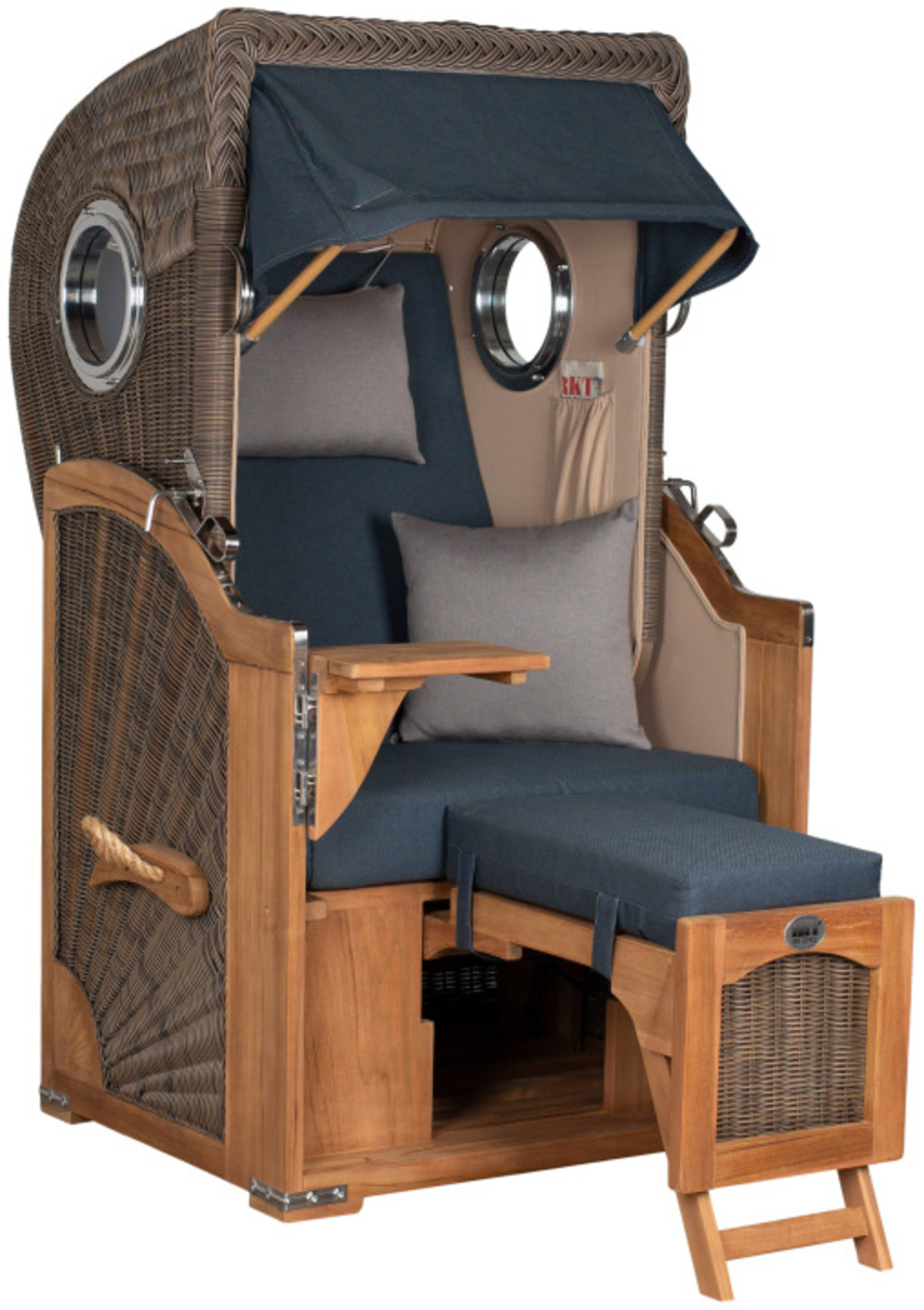 Strandkorb Amrum Single Bullauge Teak PE Grey Dessin 593