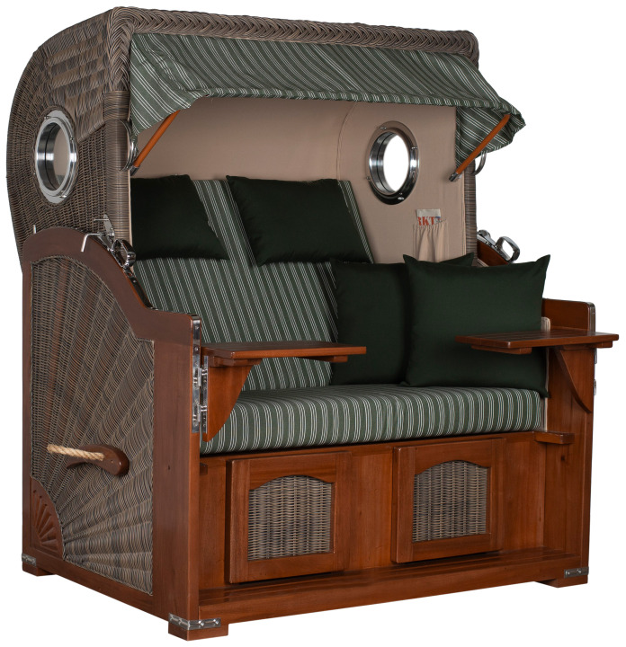 Strandkorb Amrum Grande Bullauge Mahagoni PE grey Dessin 504