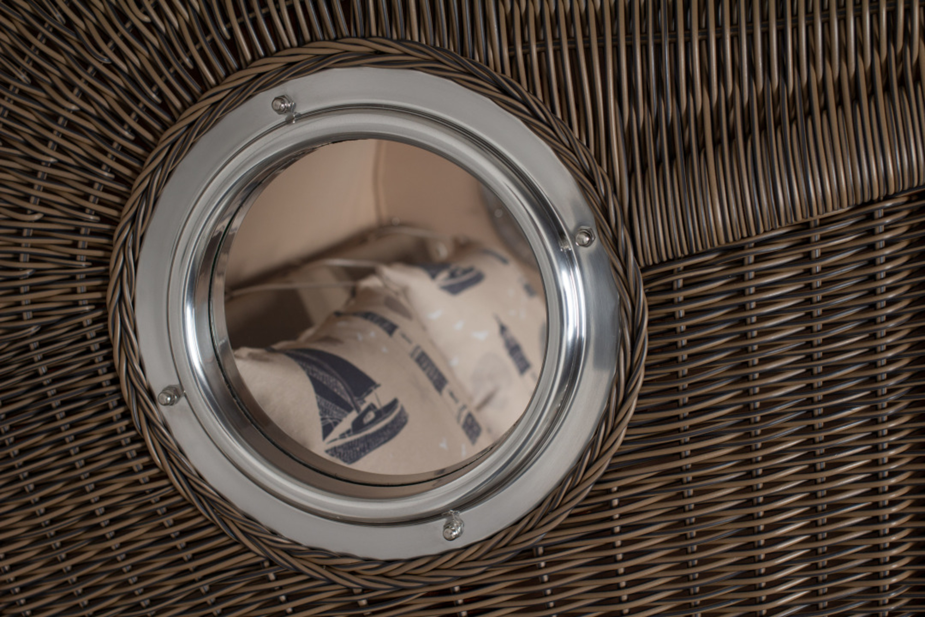 Strandkorb Amrum Grande Bullauge Mahagoni PE grey Dessin 540