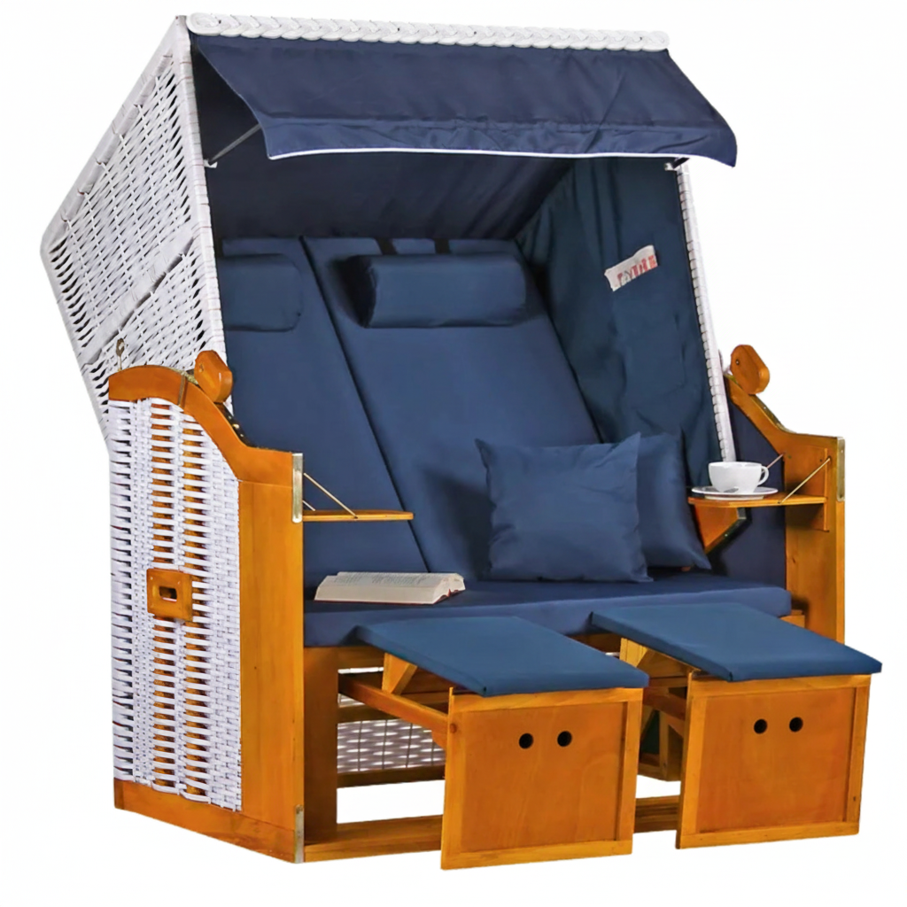 Strandkorb Baltic PE weiß Dessin Uni Blau