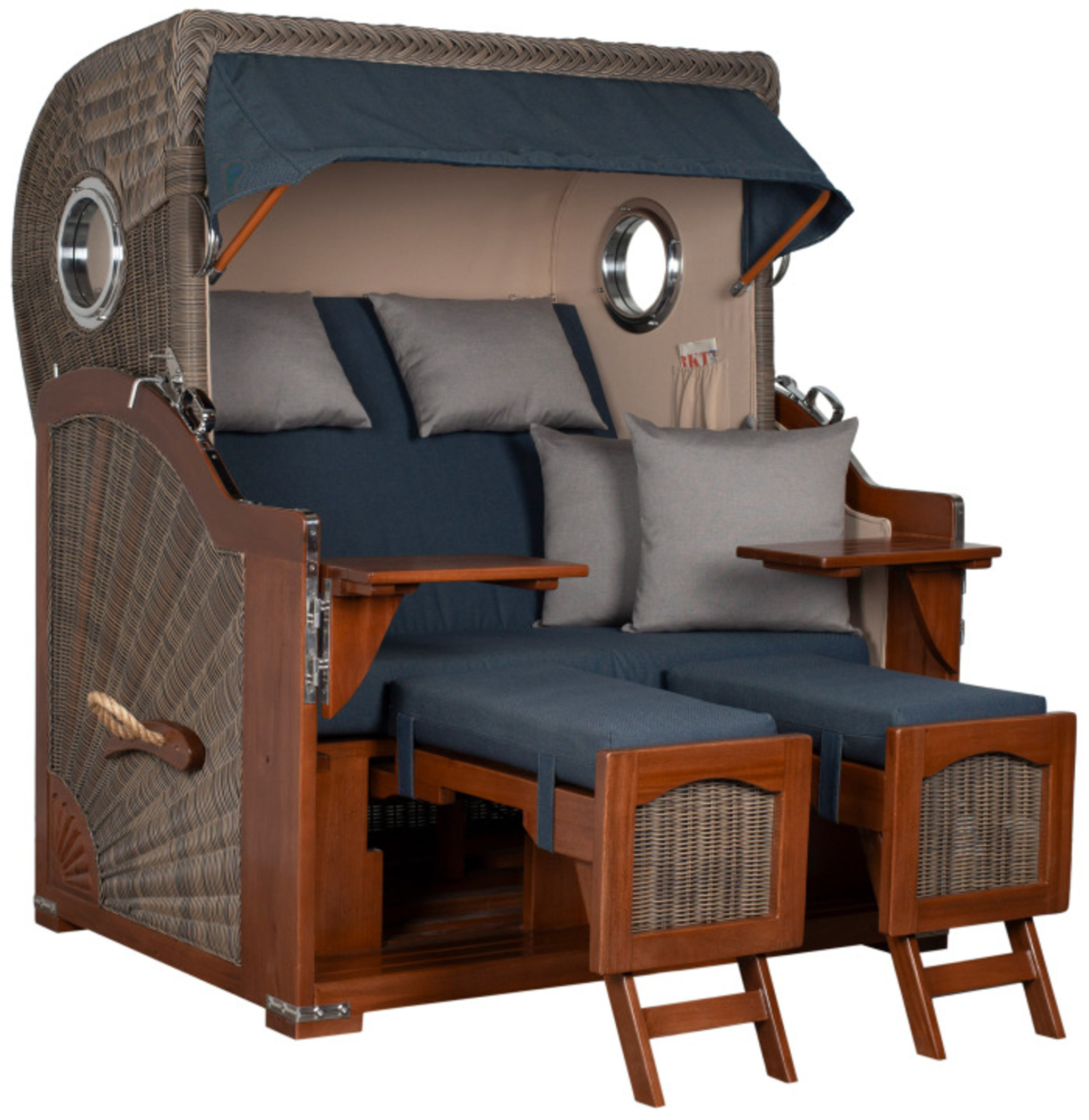 Strandkorb Amrum Grande Bullauge Mahagoni PE grey Dessin 593