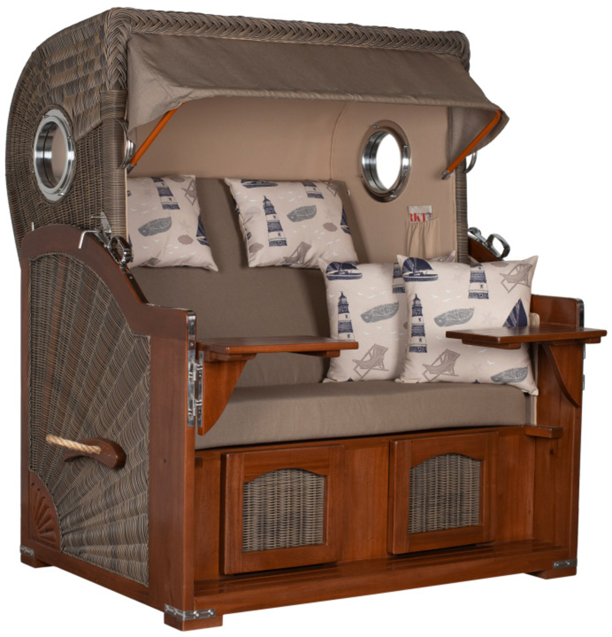 Strandkorb Amrum Grande Bullauge Mahagoni PE grey Dessin 540