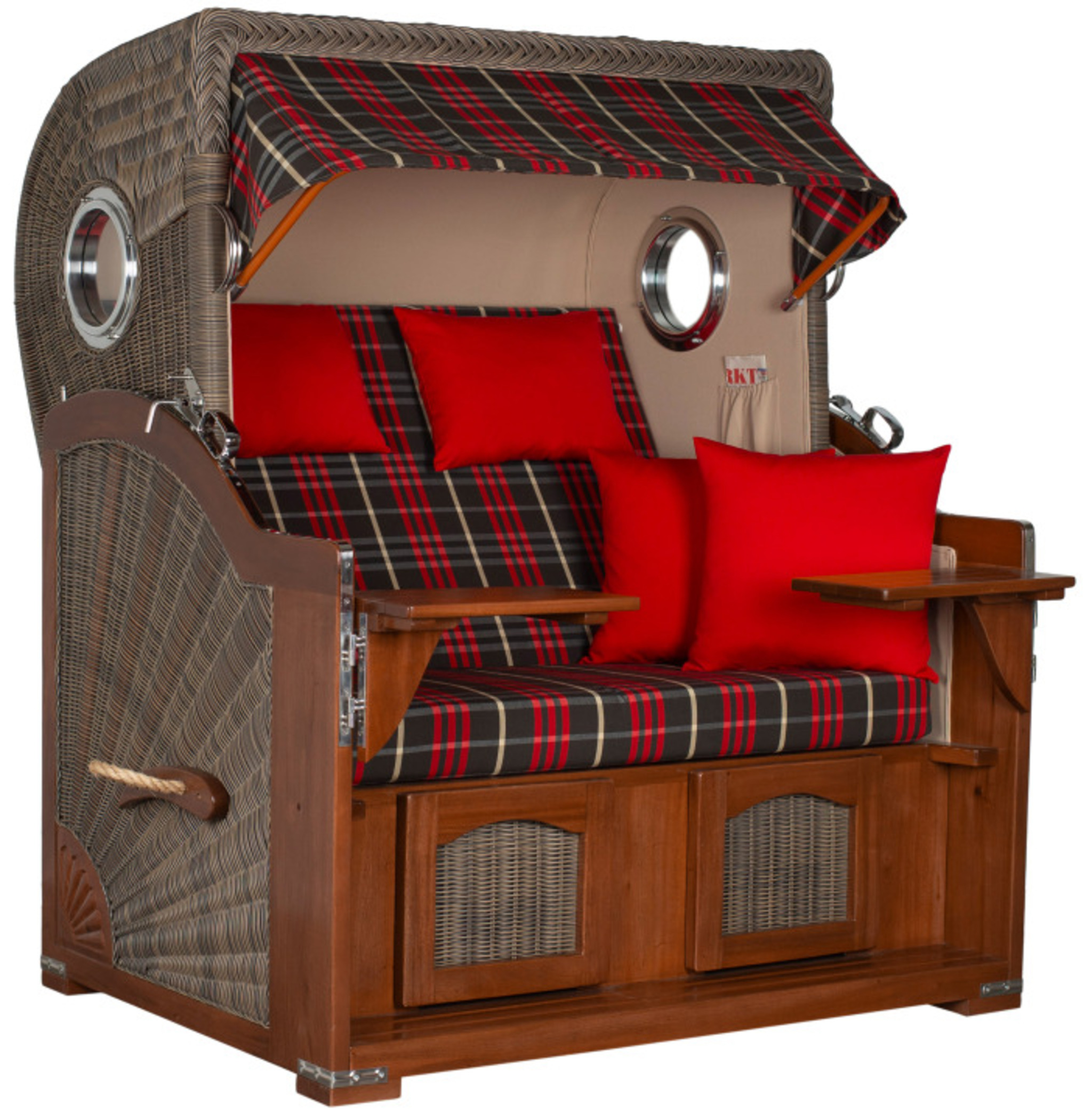 Strandkorb Amrum Grande Bullauge Mahagoni PE grey Dessin 529