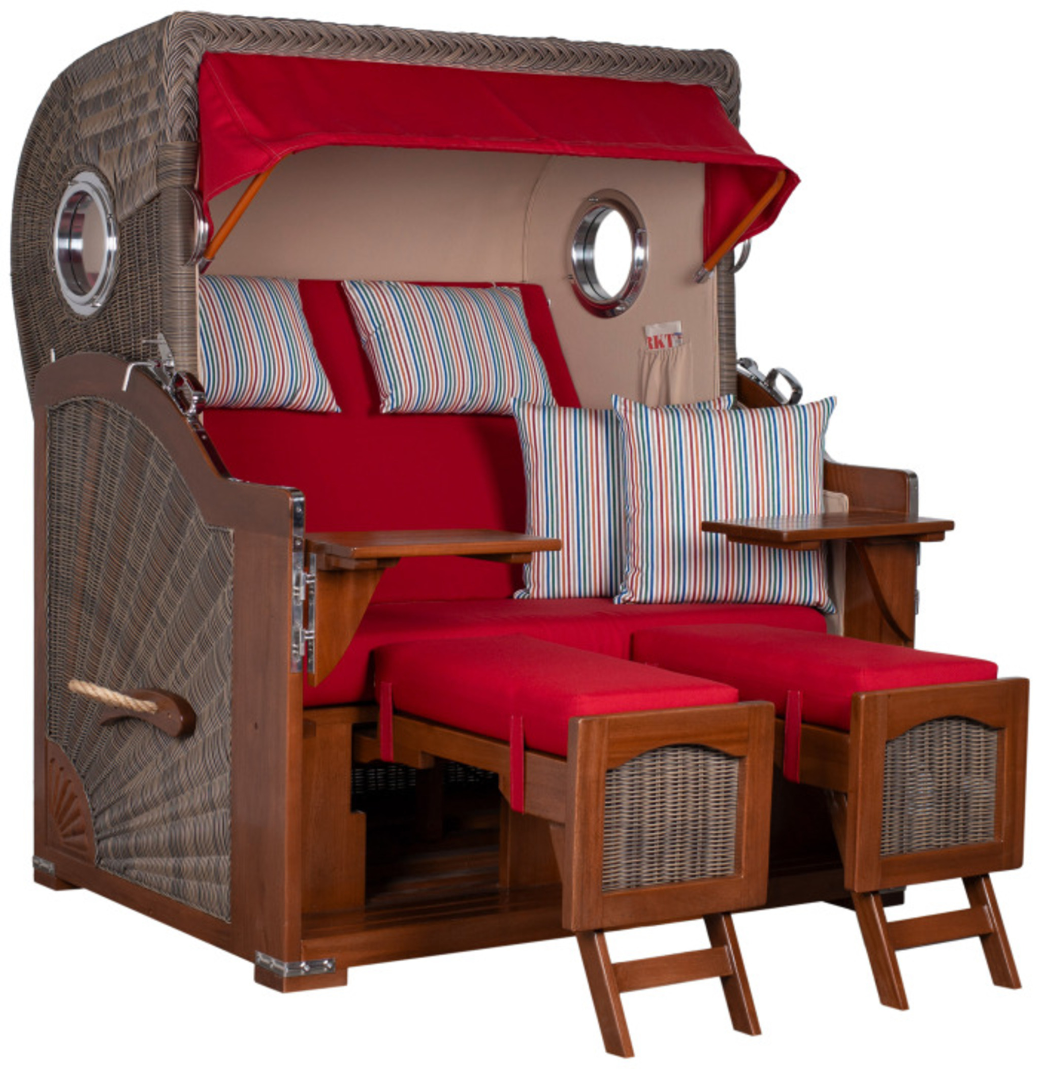 Strandkorb Amrum Grande Bullauge Mahagoni PE grey Dessin 585