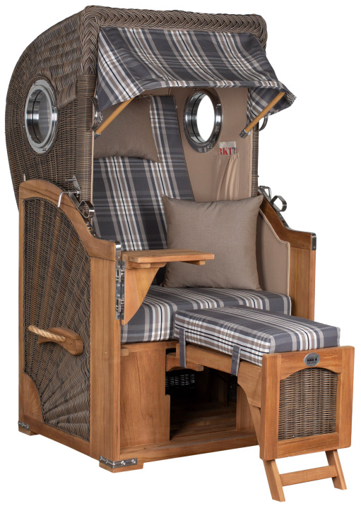 Strandkorb Amrum Single Bullauge Teak PE Grey Dessin 522