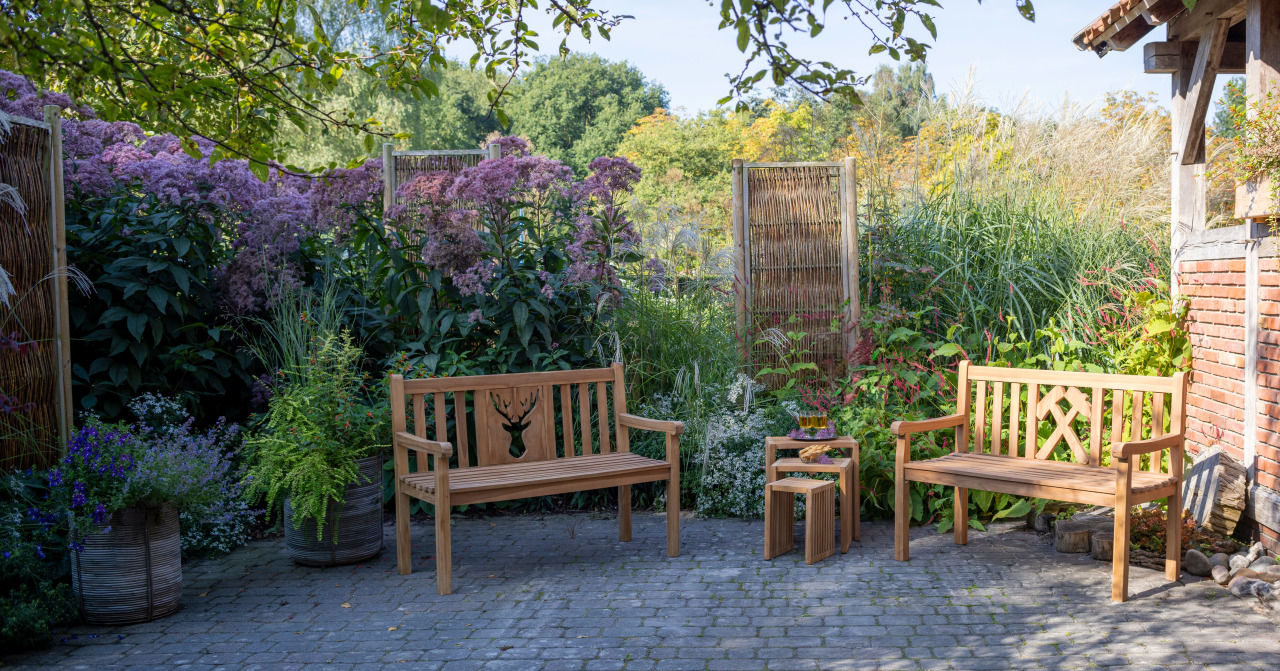 BL26029_BL26021_02101_Gartenbank_Hirsch_120cm_Gartenbank_Hammer_Beistelltisch_3er_Set_eckig _1_