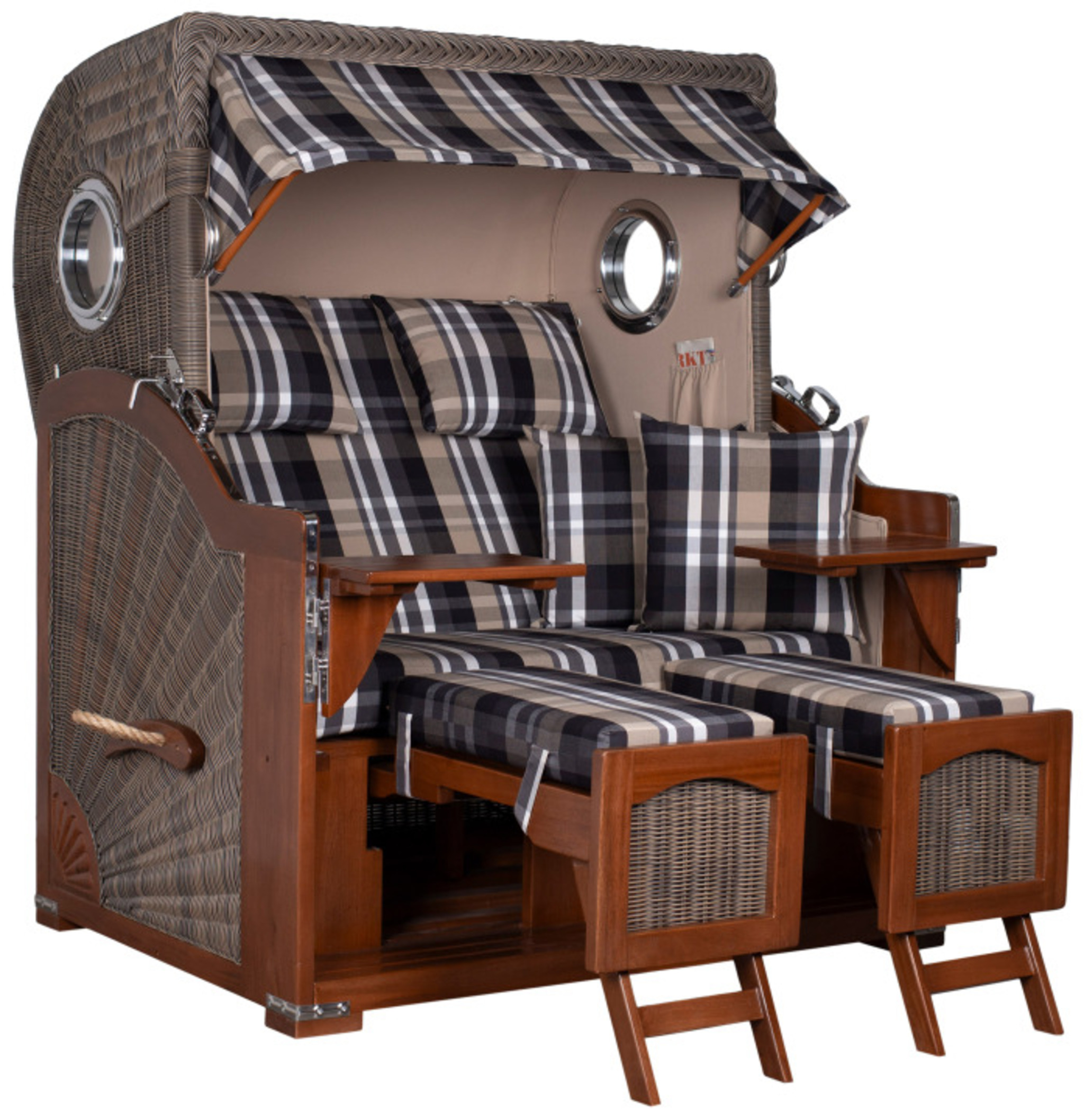 Strandkorb Amrum Grande Bullauge Mahagoni PE grey Dessin 583