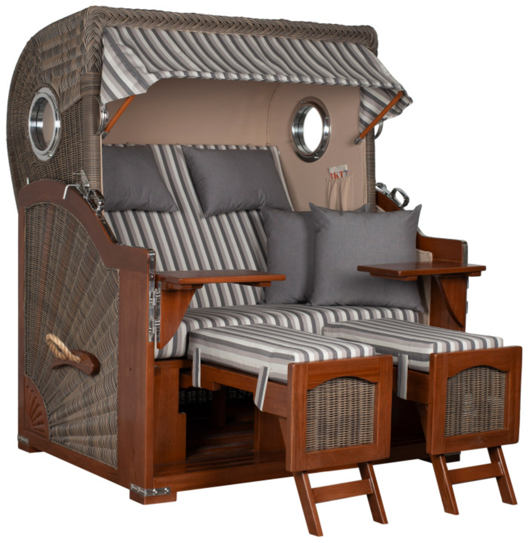 Strandkorb Amrum Grande Bullauge Mahagoni PE grey Dessin 545