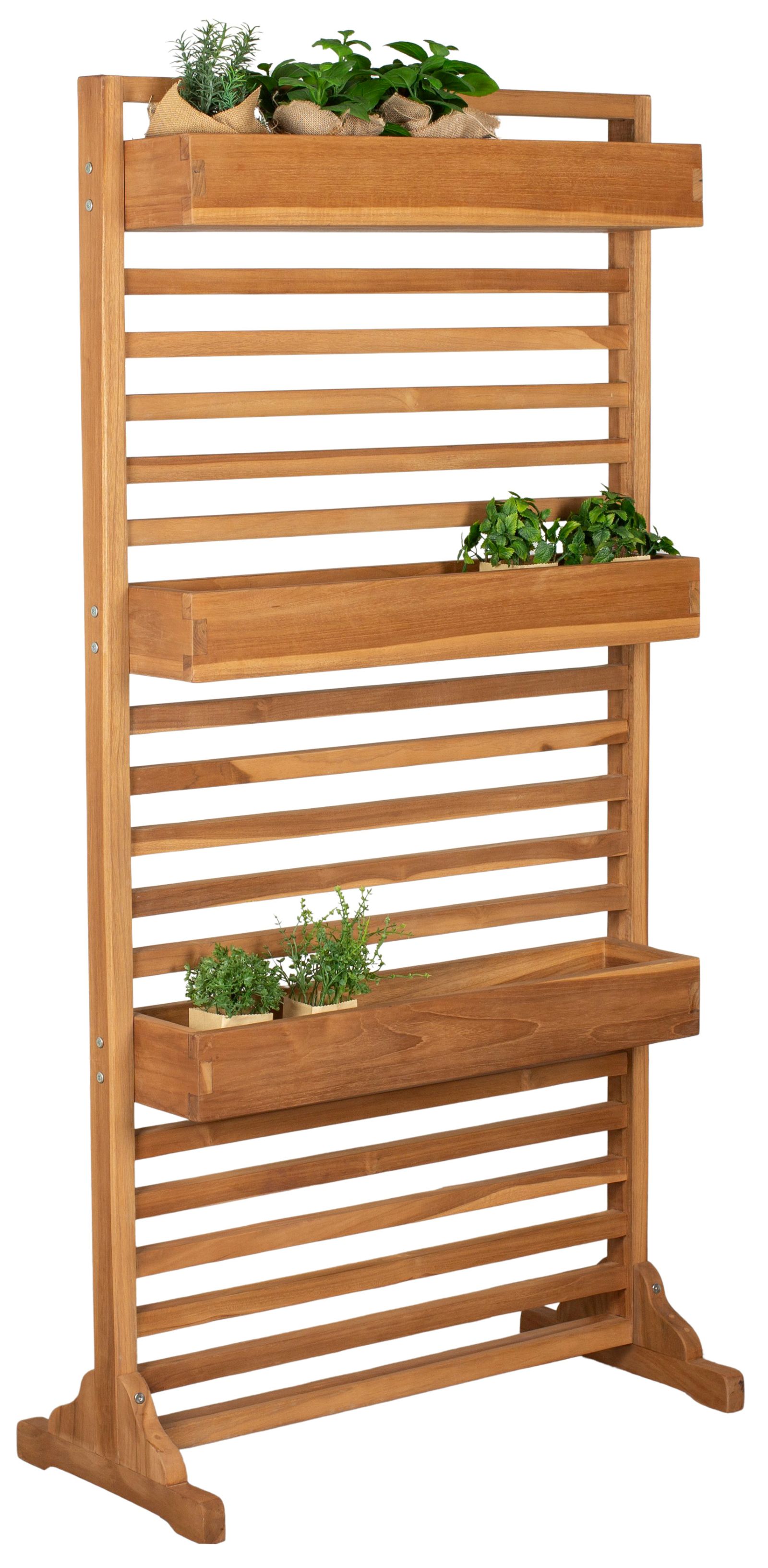 Sichtschutz Pflanzspalier Holmer Teak mit Pflanzbehälter