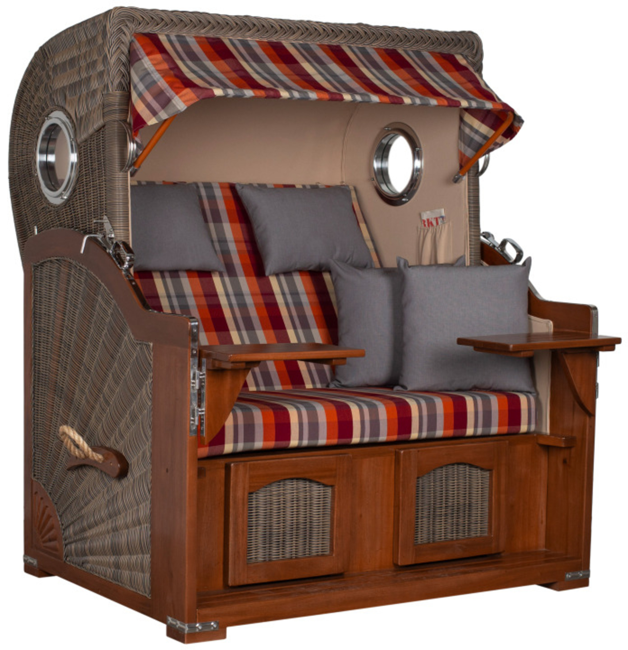 Strandkorb Amrum Grande Bullauge Mahagoni PE grey Dessin 584