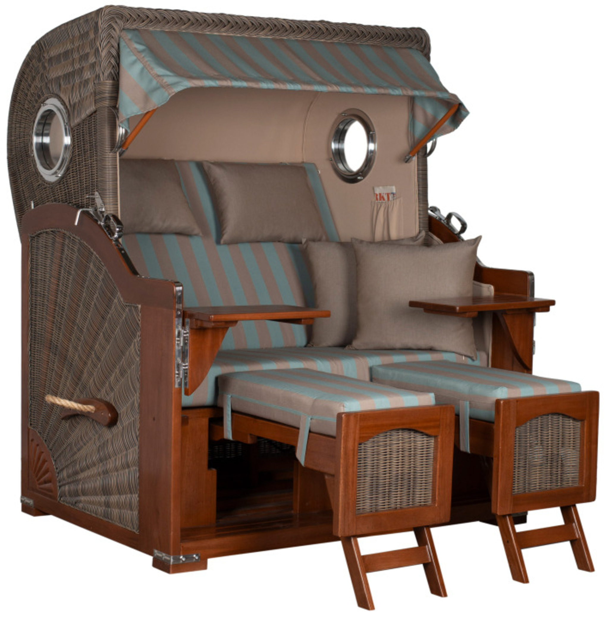 Strandkorb Amrum Grande Bullauge Mahagoni PE grey Dessin 520