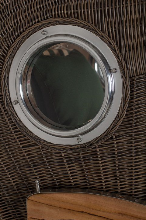 Strandkorb Amrum Single Bullauge Teak PE Grey Dessin 510