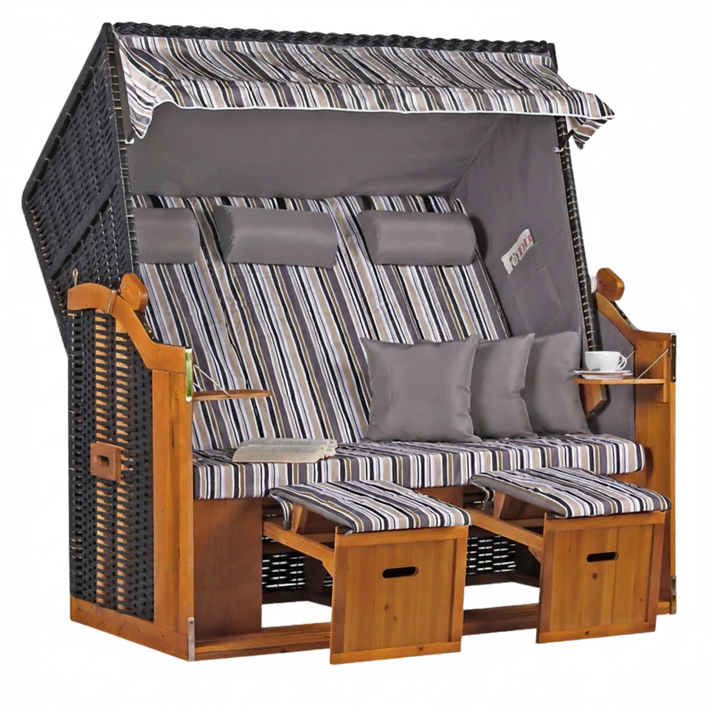 Strandkorb Baltic Dreisitzer PE schwarz Dessin Oliv Grau