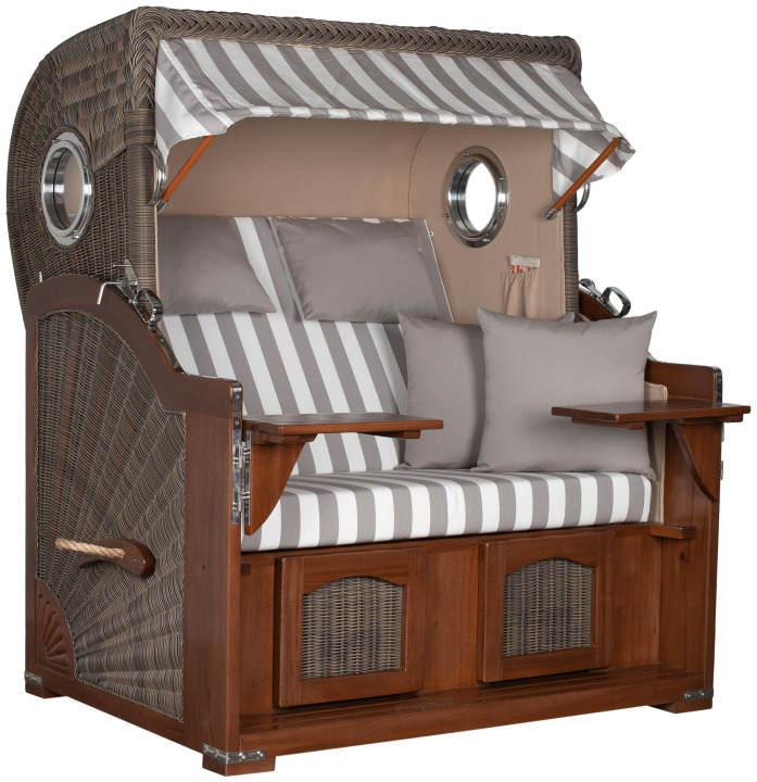 Strandkorb Amrum Grande Bullauge Mahagoni PE grey Dessin 513