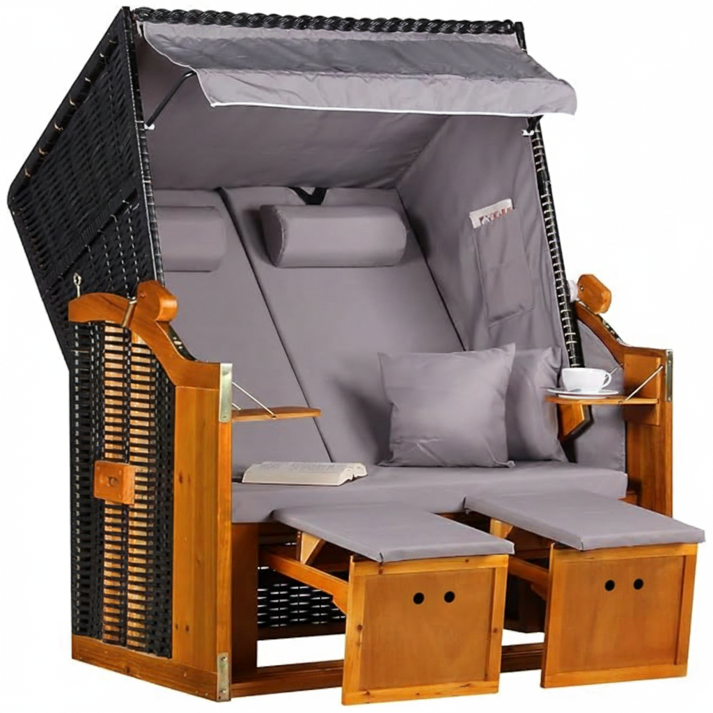 Strandkorb Baltic PE schwarz Dessin Uni Grau